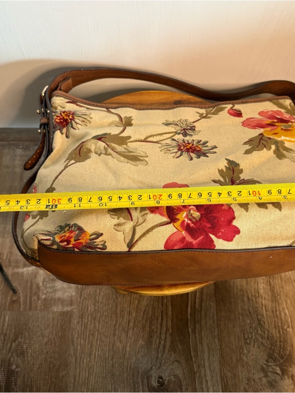 Etiene Aigner Beige Floral Canvas Shoulder Bag Vintage Cottagecore Boho - Picture 10 of 11